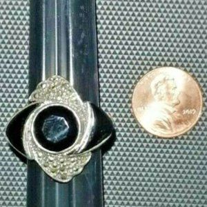 Vintage Sterling Sliver Ring - Black Onyx & Marcasite